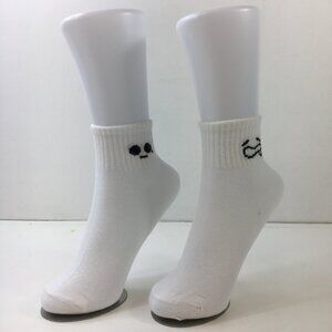 Womens Emoji Ankle Socks 2-Pack Ribbed Cuffs Cute Smile Funny Face Design White